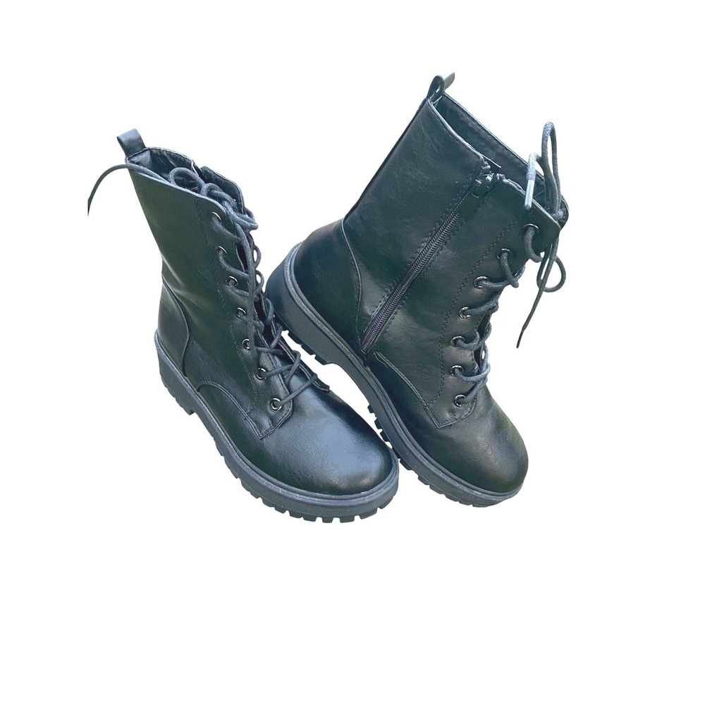 Forever Womens Combat Boots 8.5 Black Lace Up Side Zip Lug Sole